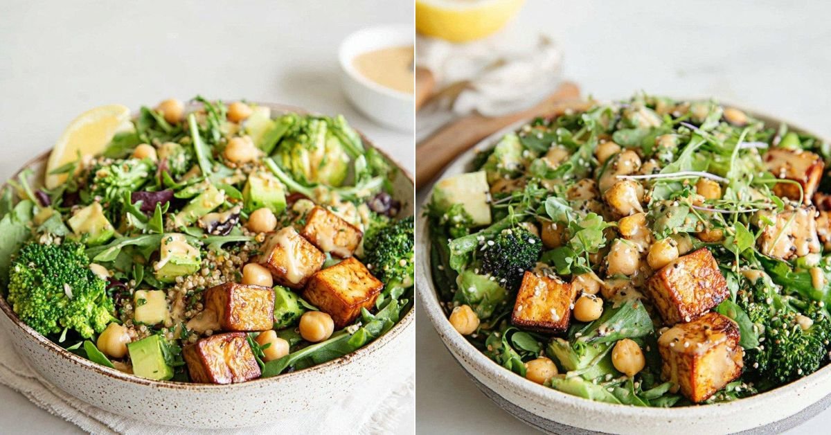 High-Protein Vegan Salad Bowl with Tempeh, Tofu, and Fresh Greens recipe photo