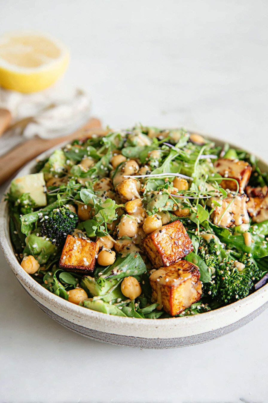 High-Protein Vegan Salad Bowl with Tempeh, Tofu, and Fresh Greens recipe tips