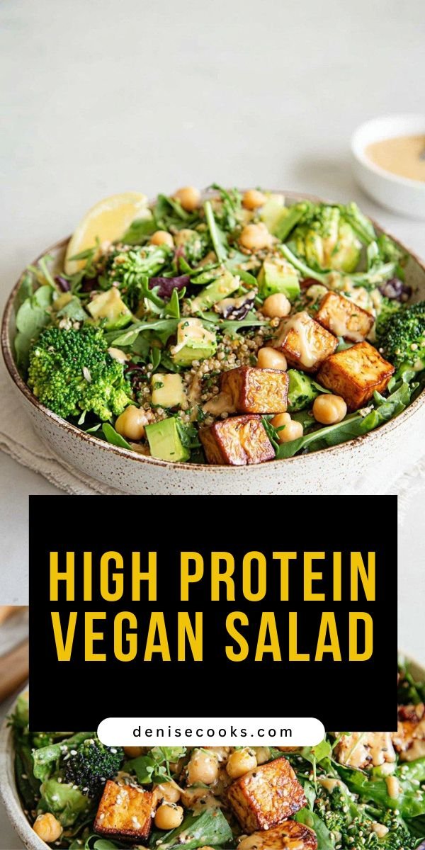 High-Protein Vegan Salad Bowl with Tempeh, Tofu, and Fresh Greens save this recipe