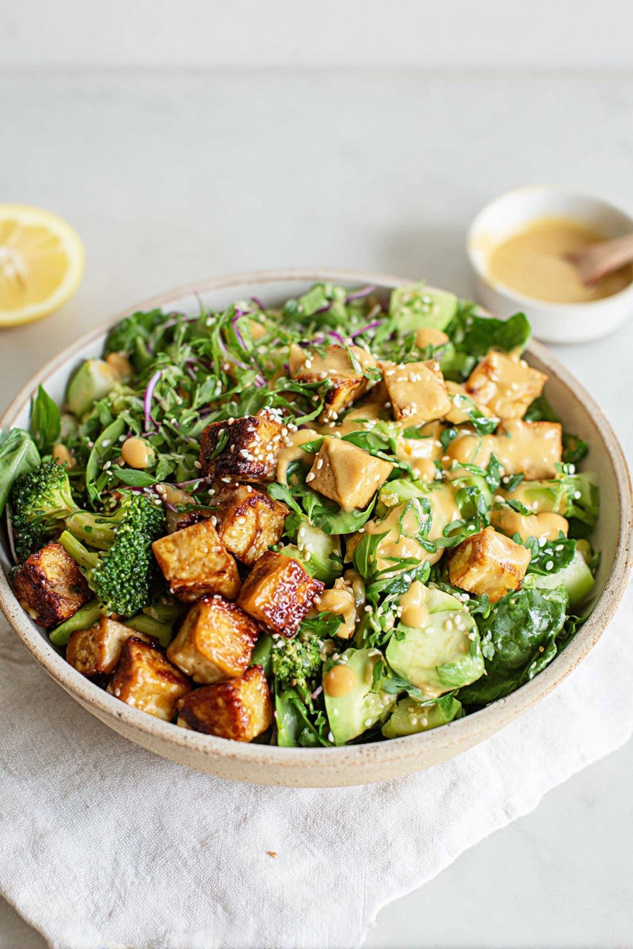 High-Protein Vegan Salad Bowl with Tempeh, Tofu, and Fresh Greens final result