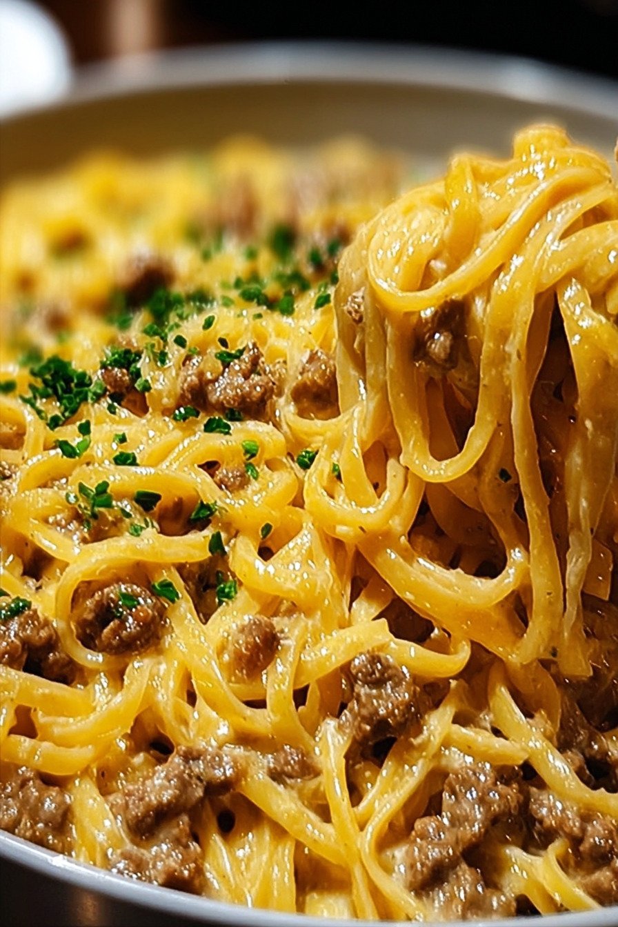 One-Pot Creamy Beef and Garlic Butter Pasta final result