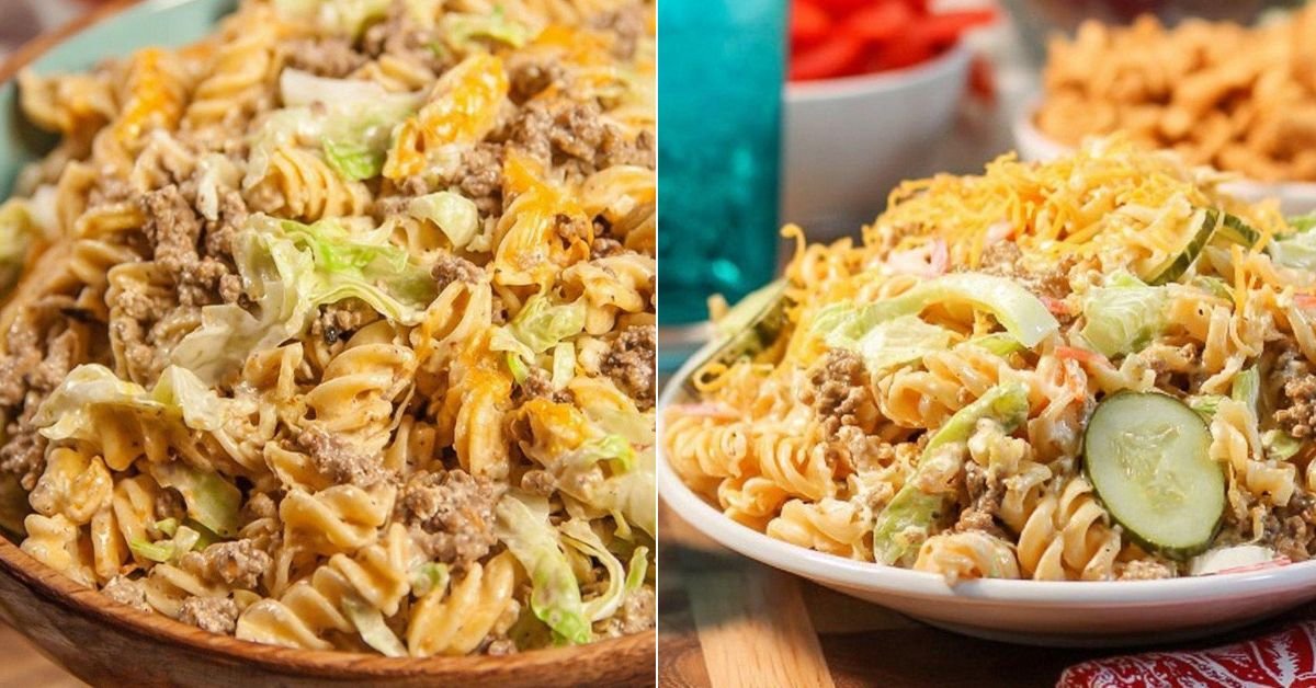 Big Mac Pasta Salad with Creamy Burger Sauce recipe photo