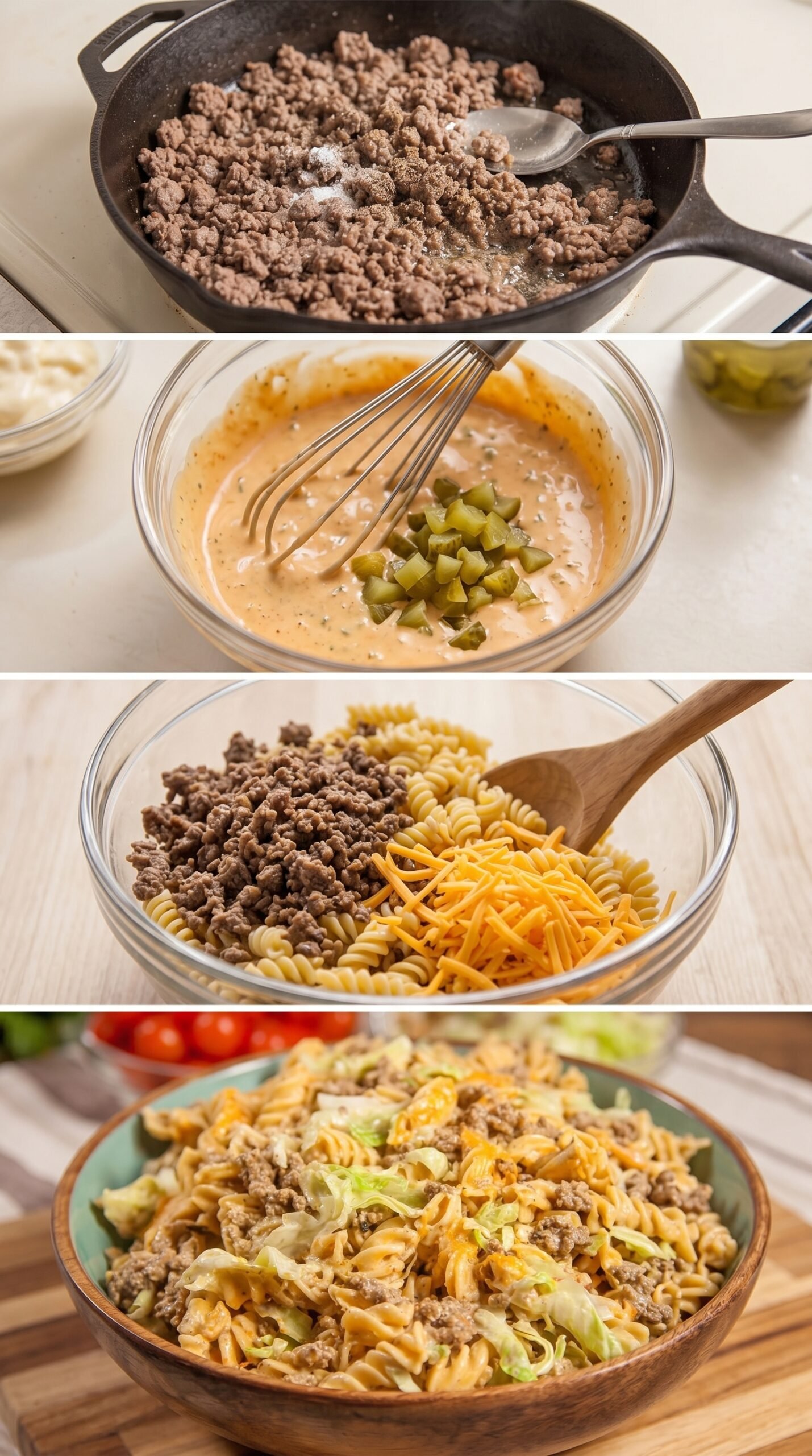 Big Mac Pasta Salad with Creamy Burger Sauce recipe instructions
