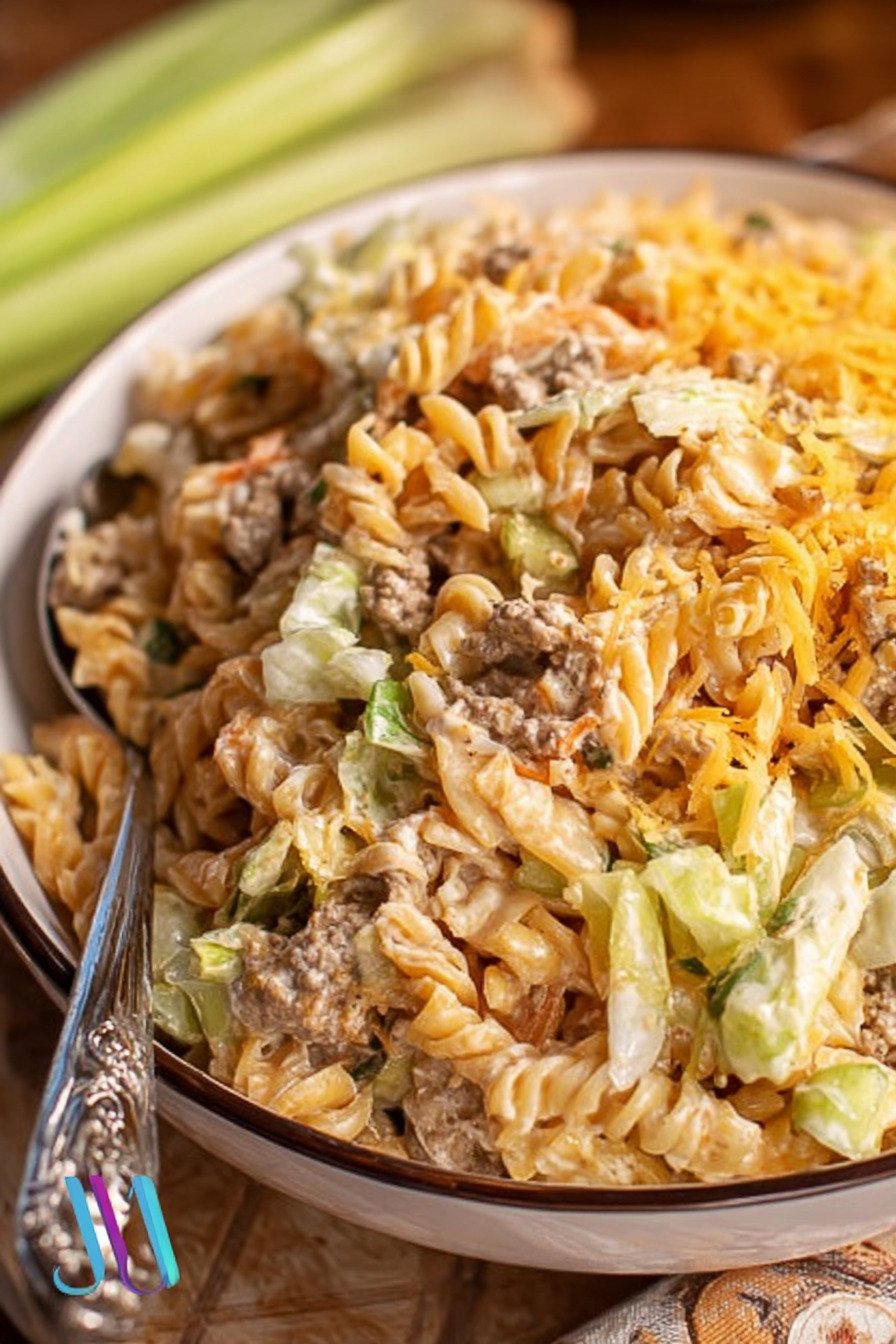 Big Mac Pasta Salad with Creamy Burger Sauce final result