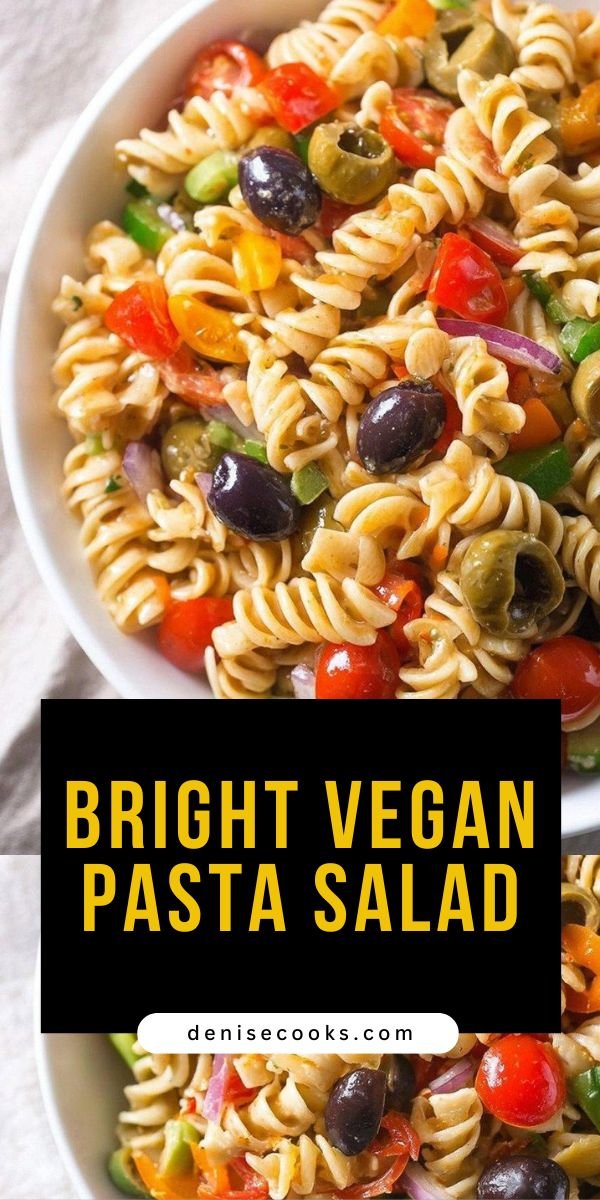 Vegan Pasta Salad with Olives, Peppers, and Italian Dressing save this recipe