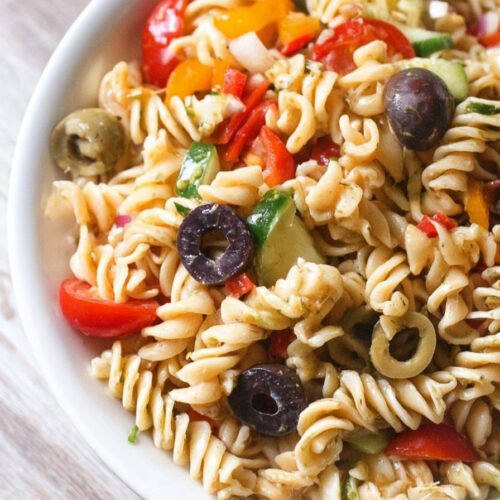Vegan Pasta Salad with Olives, Peppers, and Italian Dressing extra recipe photo