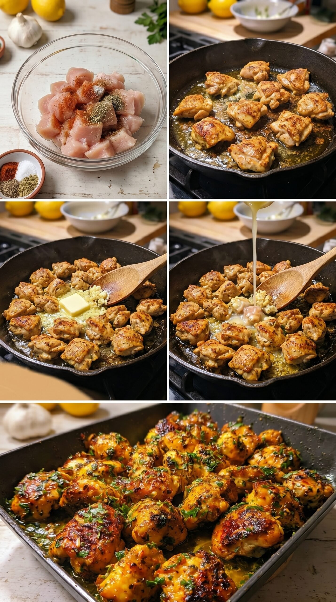 Juicy Garlic Butter Chicken Bites recipe instructions