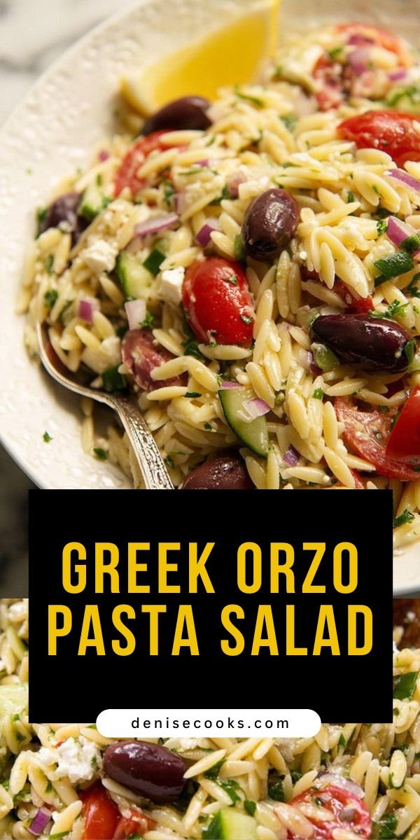 Greek Orzo Pasta Salad with Feta, Olives, and Lemon save this recipe