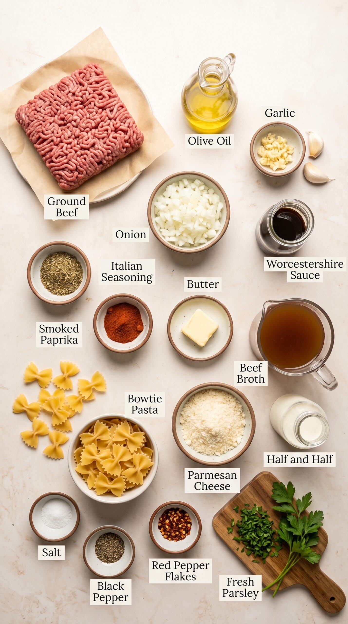 Creamy Parmesan Garlic Beef Bowtie Pasta: An Easy Family Dinner Favorite recipe ingredients
