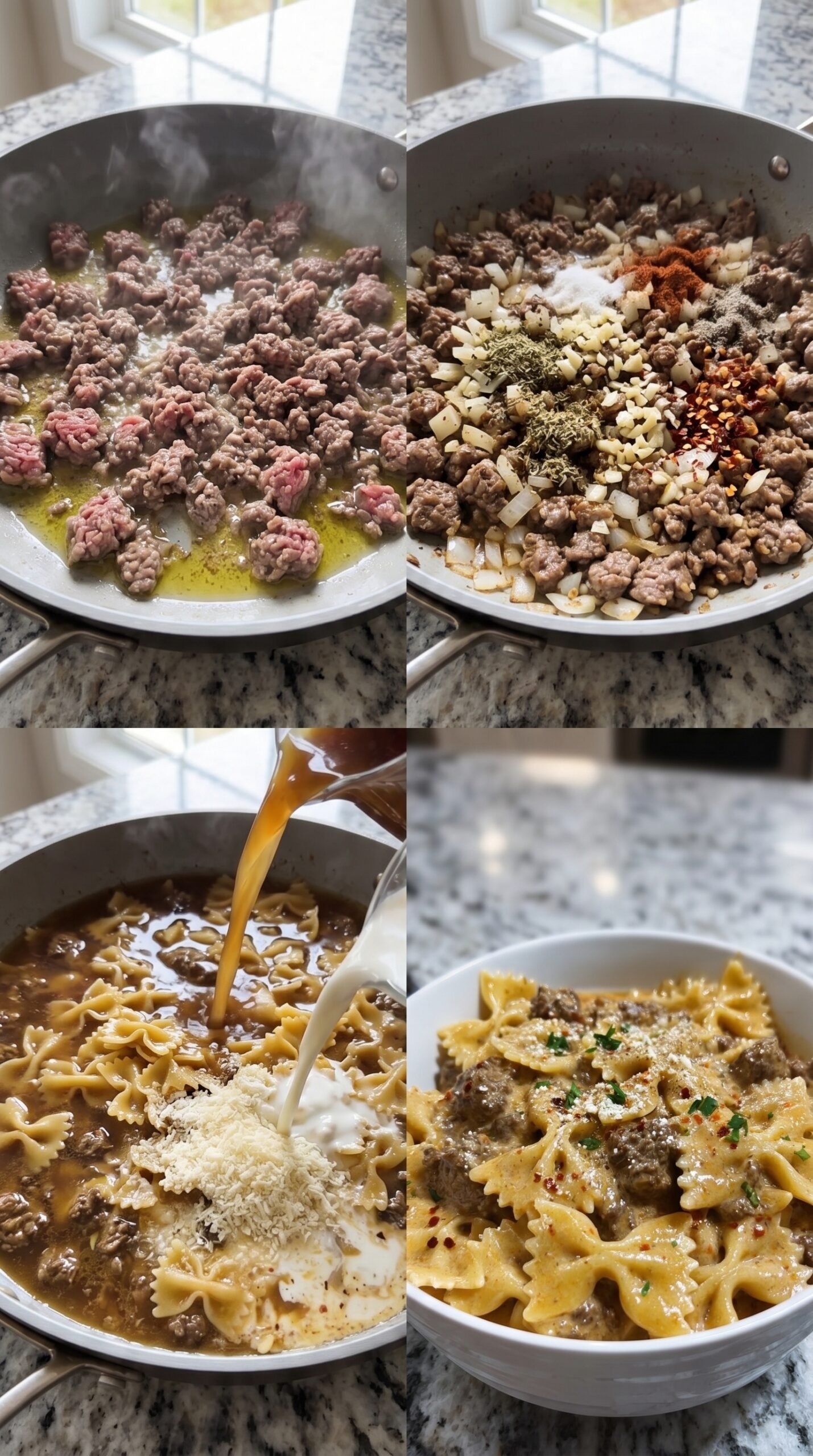 Creamy Parmesan Garlic Beef Bowtie Pasta: An Easy Family Dinner Favorite recipe instructions
