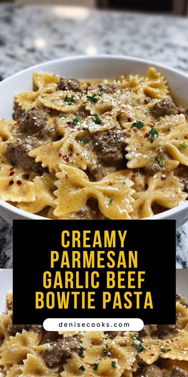 Creamy Parmesan Garlic Beef Bowtie Pasta: An Easy Family Dinner Favorite save this recipe