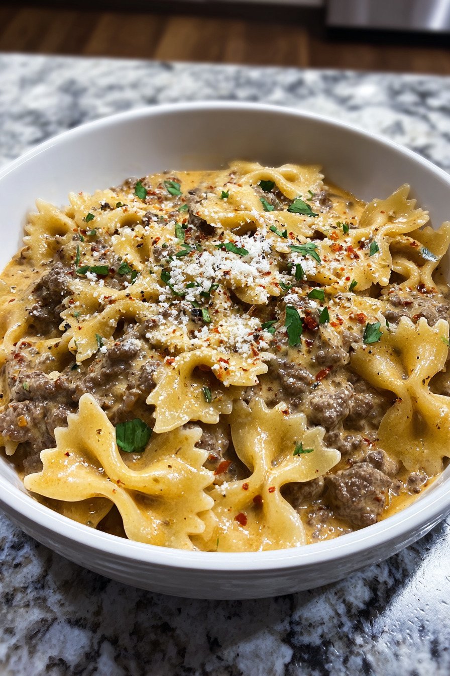 Creamy Parmesan Garlic Beef Bowtie Pasta: An Easy Family Dinner Favorite extra recipe photo