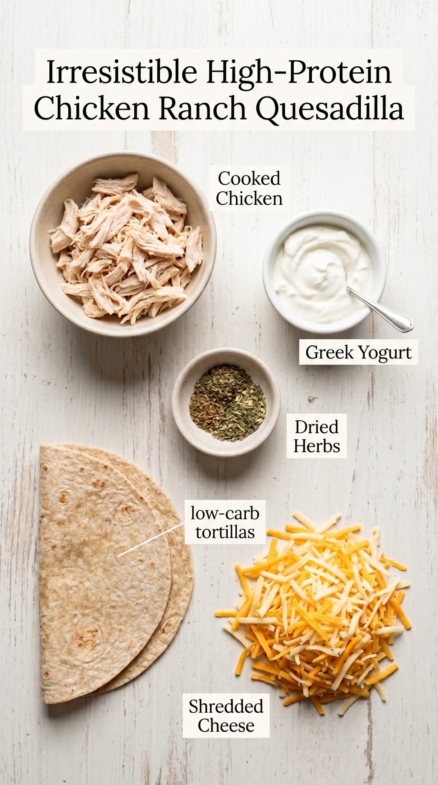 Irresistible High-Protein Chicken Ranch Quesadilla recipe ingredients