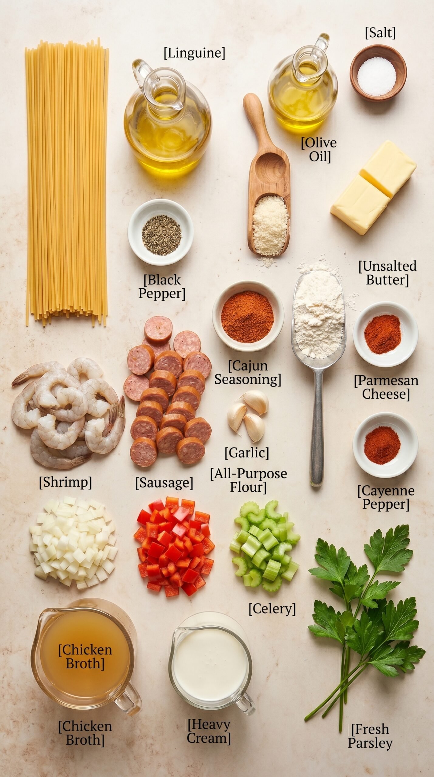 Cajun Shrimp and Sausage Pasta recipe ingredients