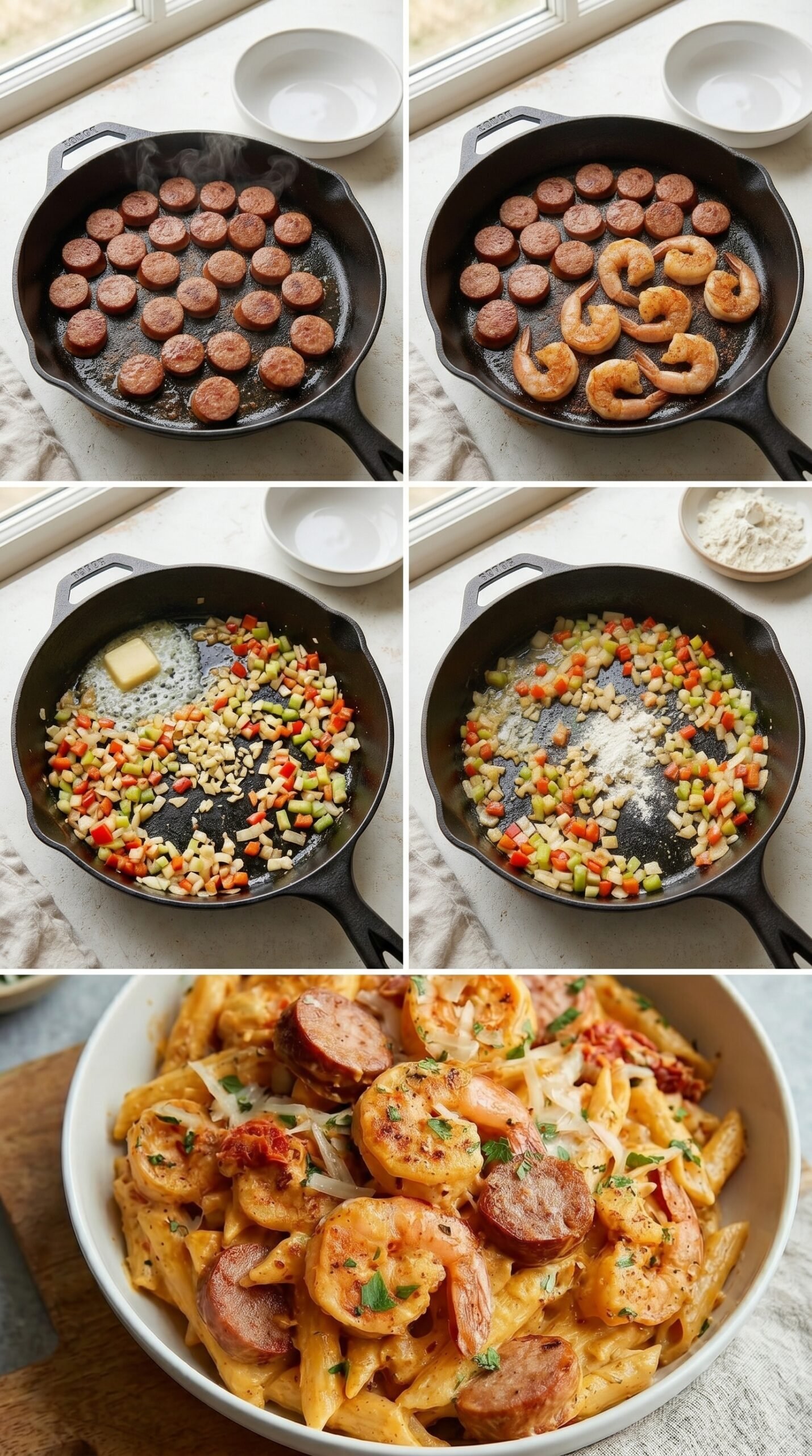 Cajun Shrimp and Sausage Pasta recipe instructions