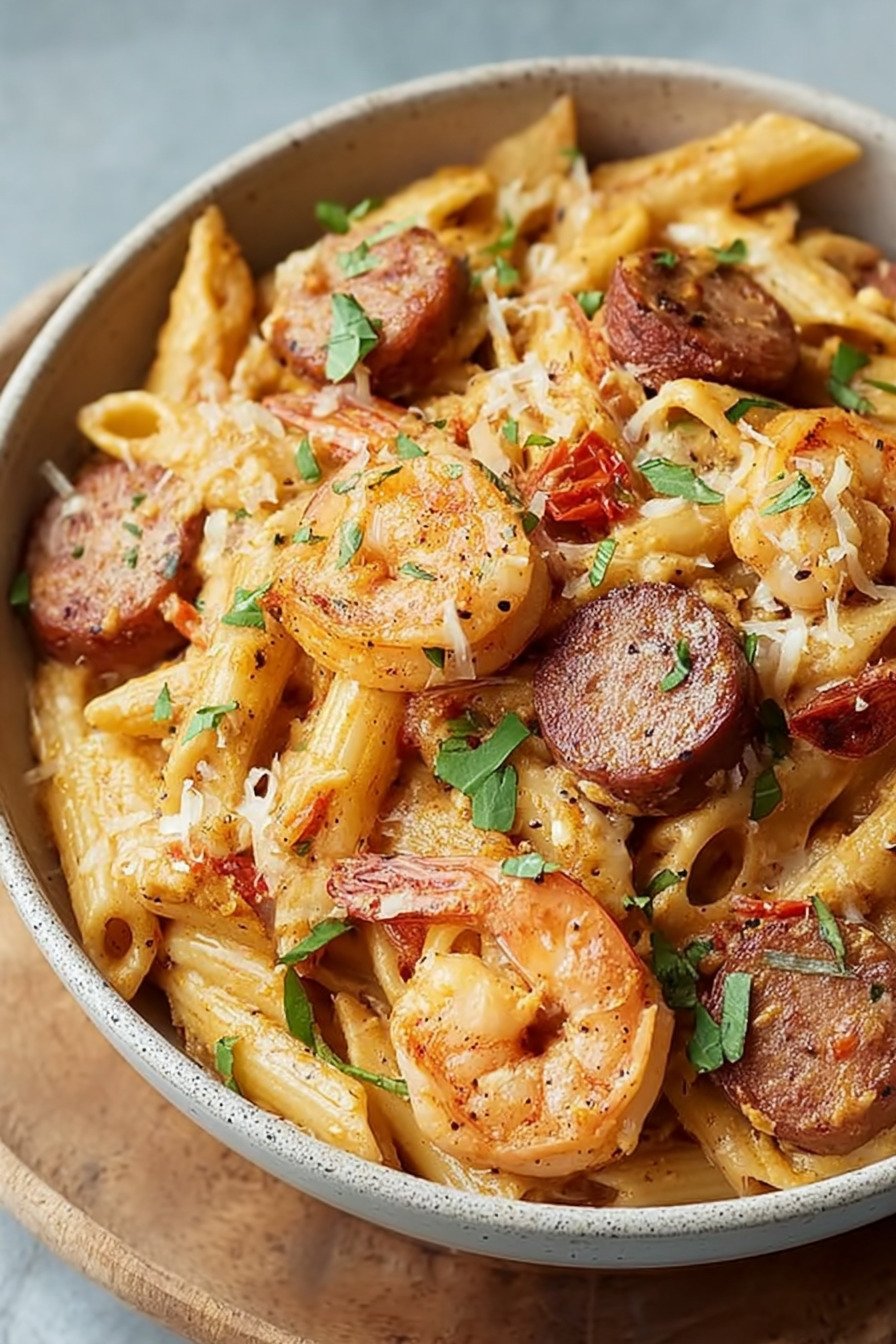 Cajun Shrimp and Sausage Pasta final result