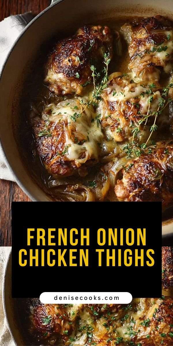 French Onion Chicken Thighs with Gruyère and Caramelized Onions save this recipe