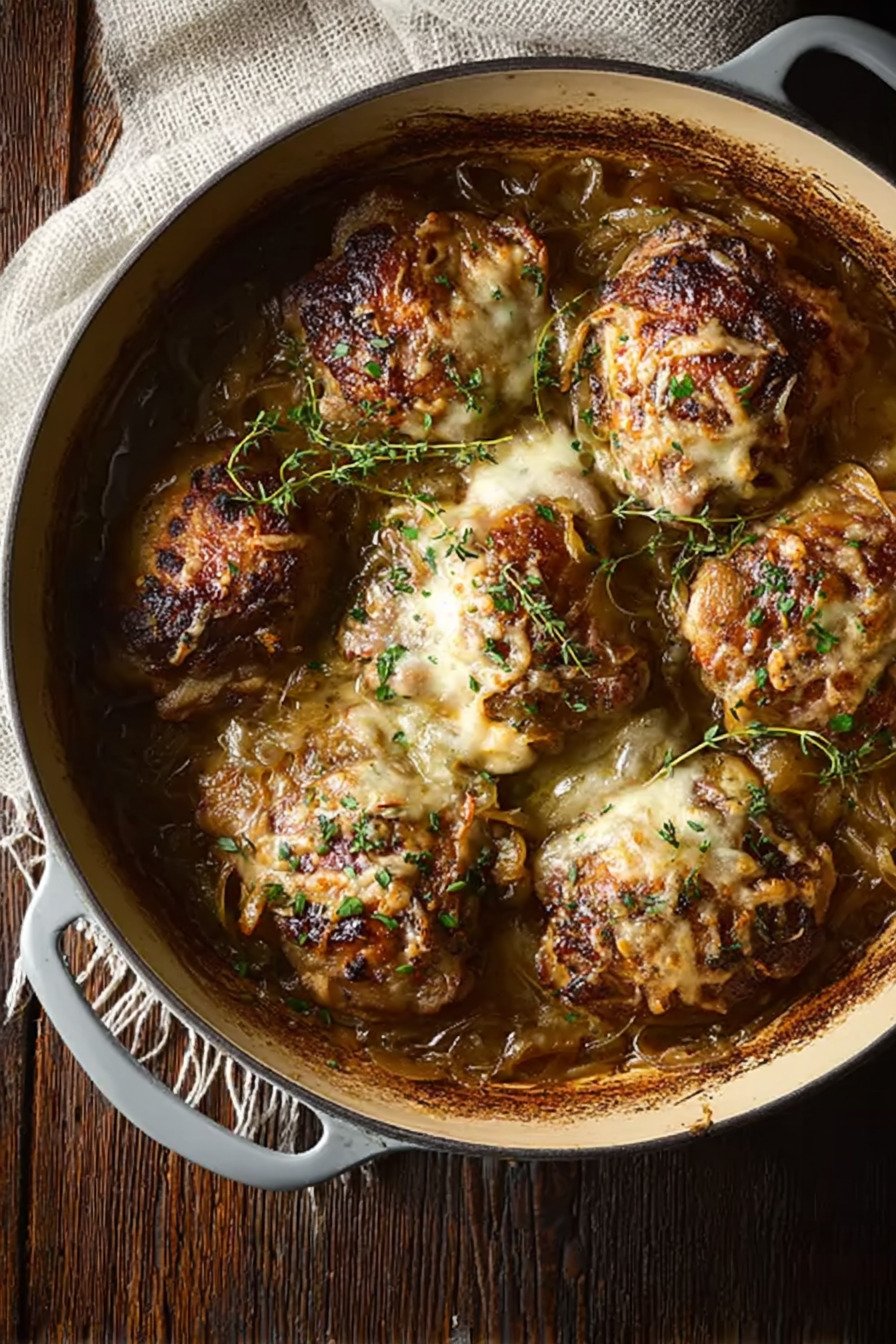 French Onion Chicken Thighs with Gruyère and Caramelized Onions extra recipe photo