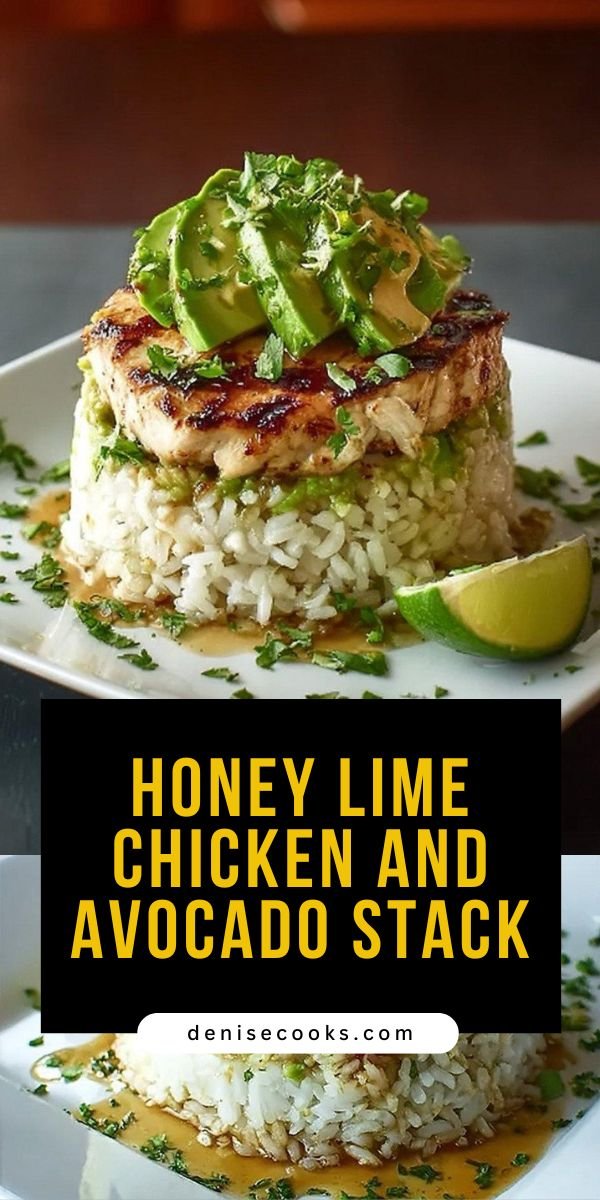 Honey Lime Chicken Avocado Rice Stack save this recipe