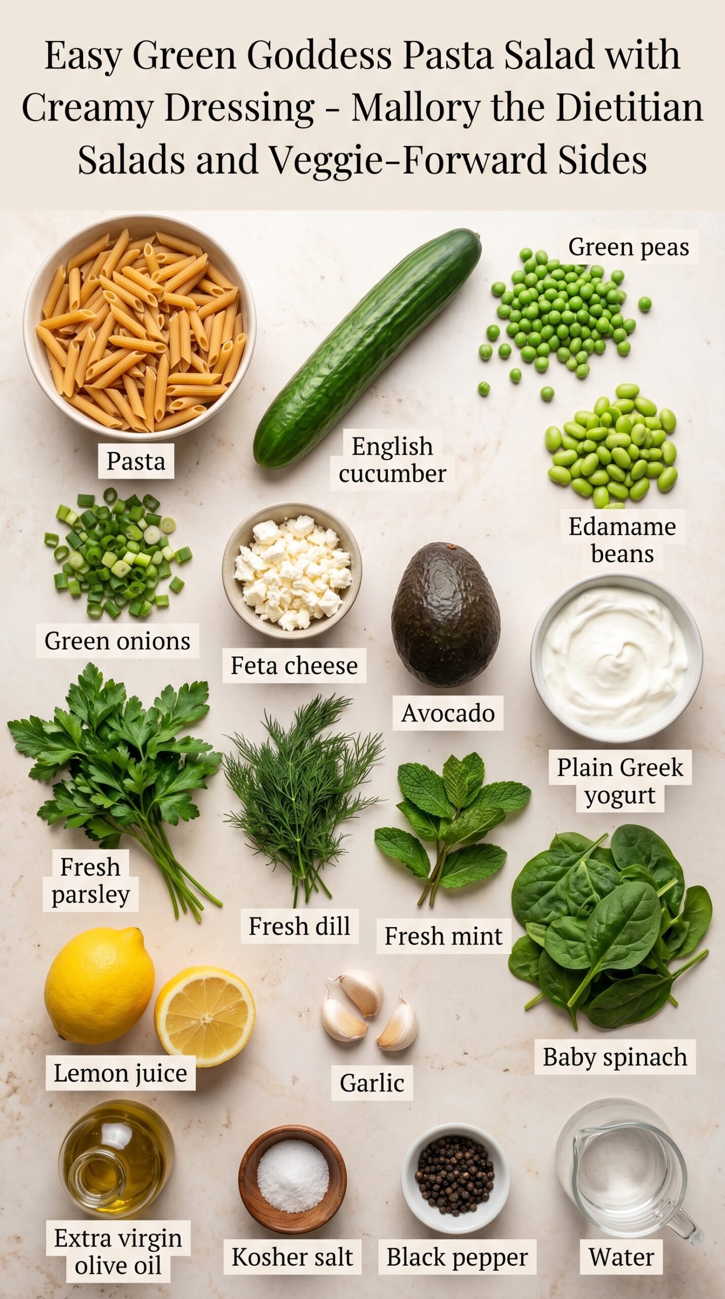 Easy Green Goddess Pasta Salad with Creamy Dressing recipe ingredients