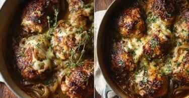 French Onion Chicken Thighs with Gruyère and Caramelized Onions recipe photo
