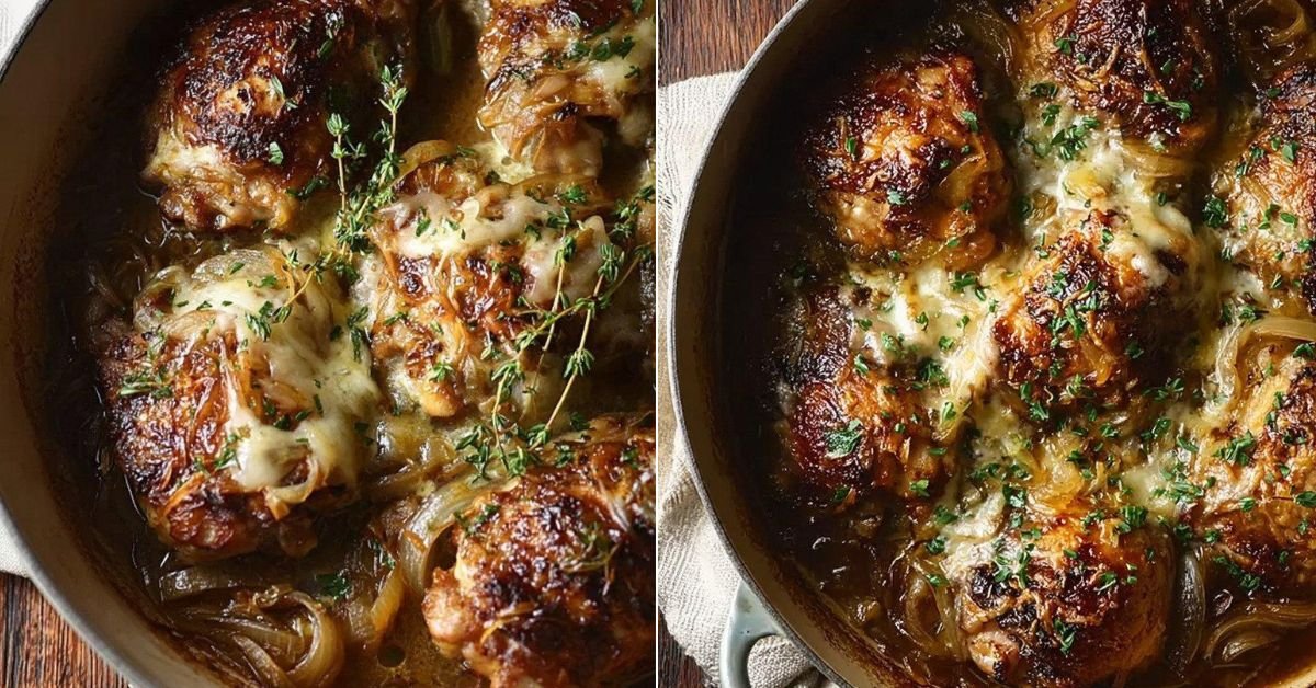 French Onion Chicken Thighs with Gruyère and Caramelized Onions recipe photo