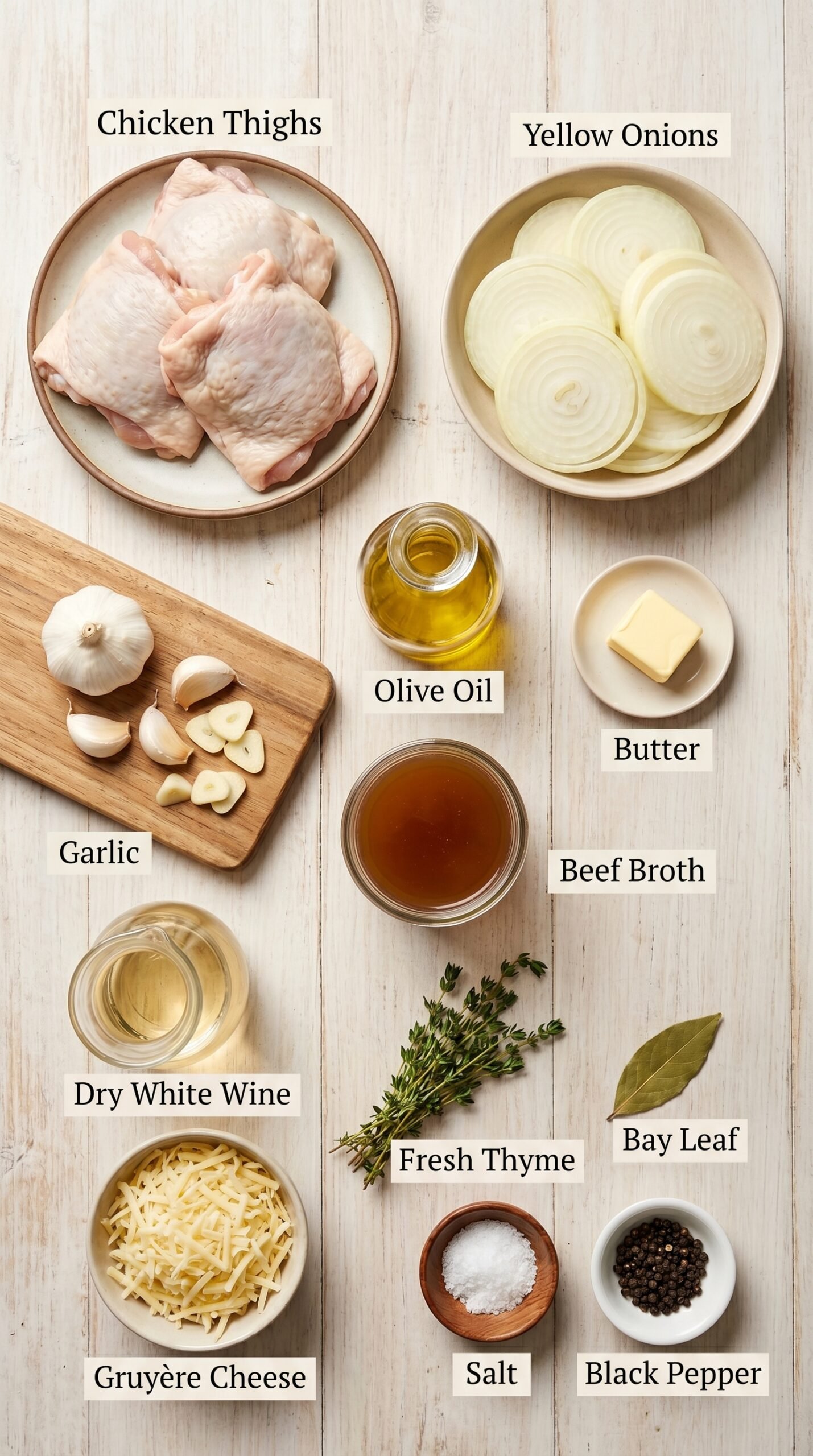 French Onion Chicken Thighs with Gruyère and Caramelized Onions recipe ingredients
