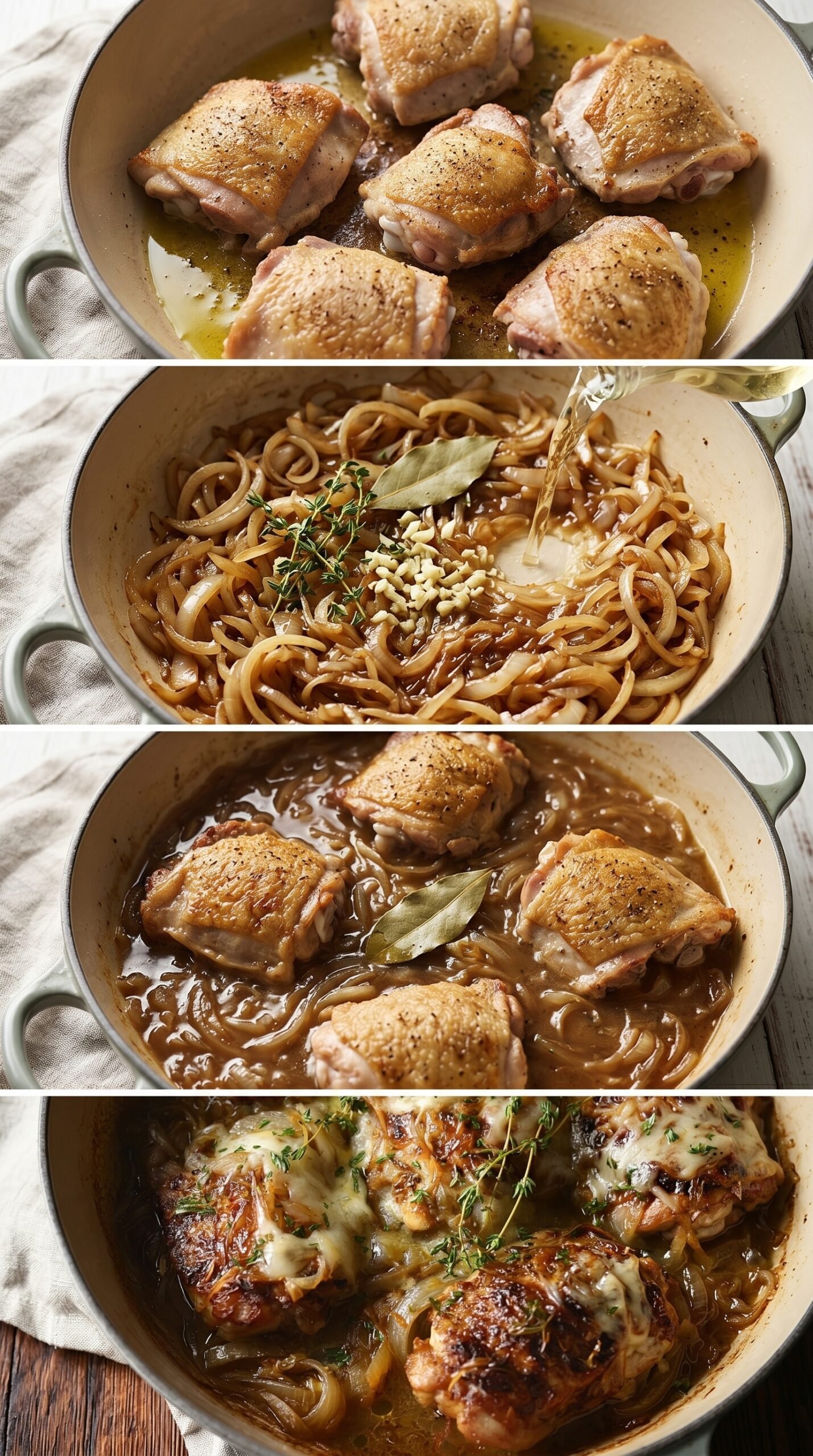 French Onion Chicken Thighs with Gruyère and Caramelized Onions recipe instructions