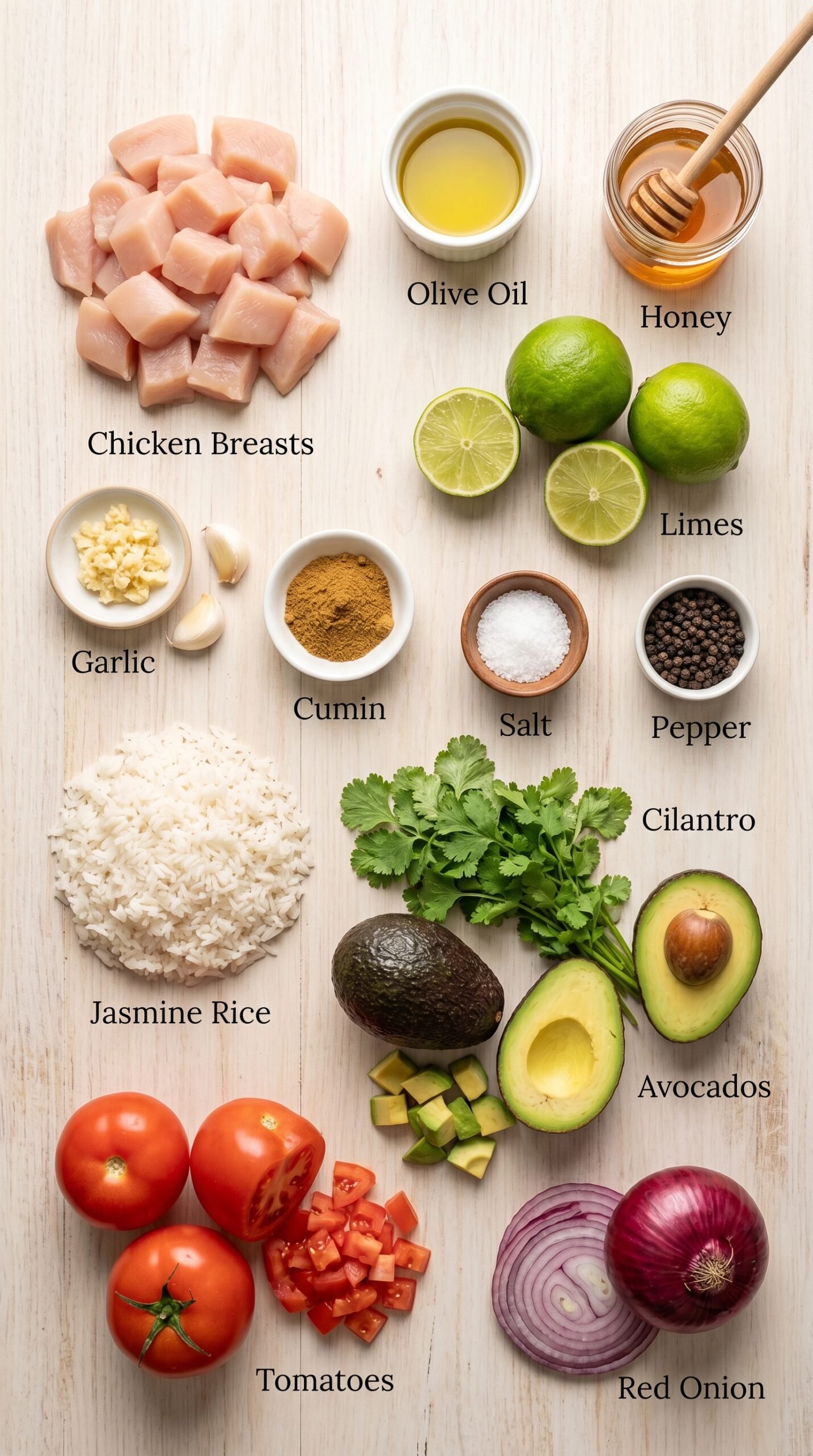 Honey Lime Chicken Avocado Rice Stack recipe ingredients