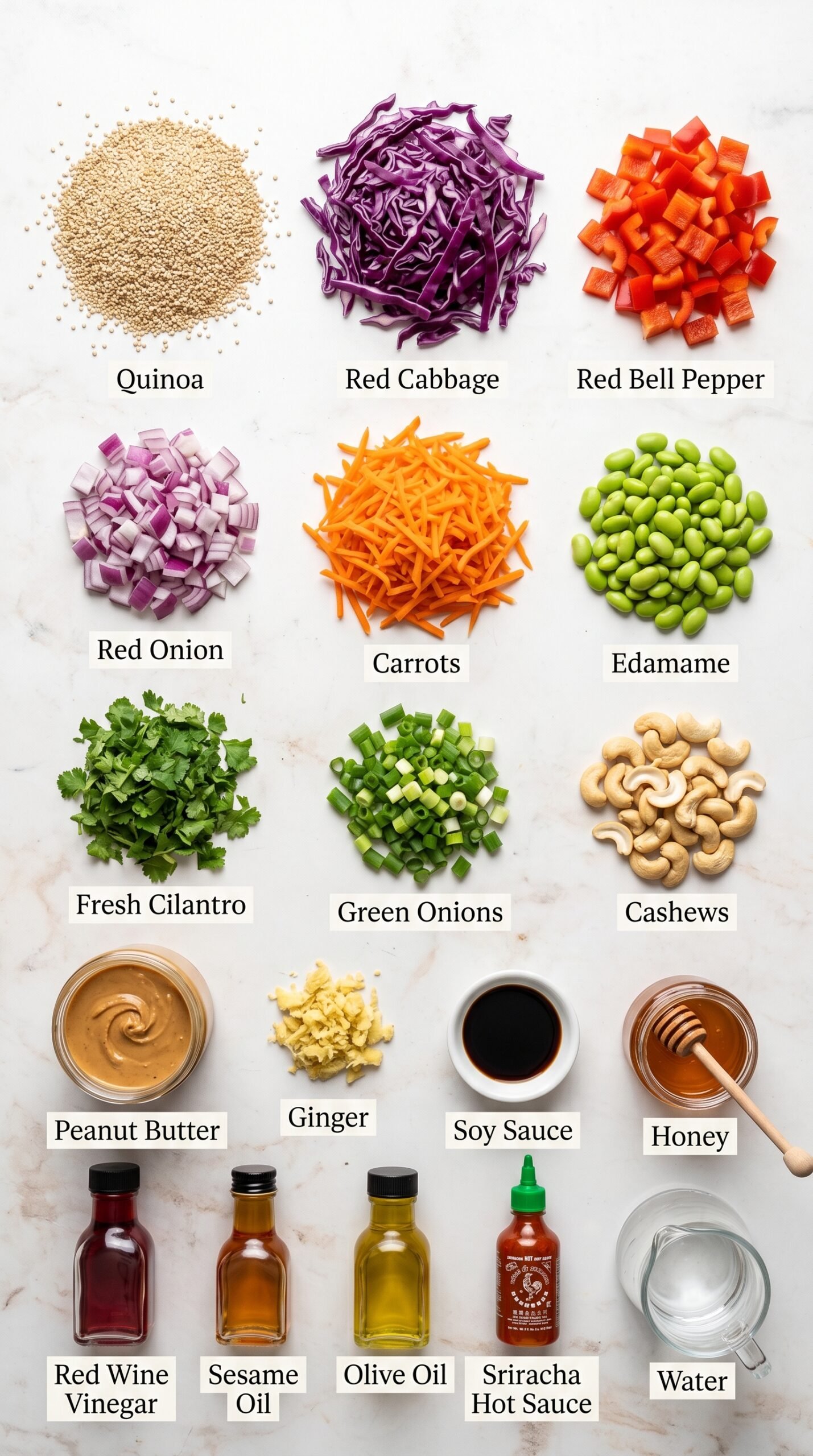 Thai Quinoa Salad with Crunchy Vegetables and Peanut Ginger Dressing recipe ingredients